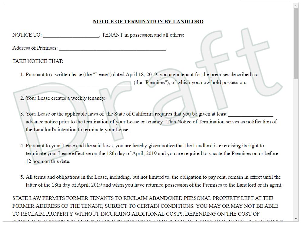 sample notice to vacate from landlord